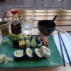 Sushi utan fisk, 10 bitar för 73 kronor.