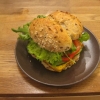 Tofu sandwich (double fralla, tofu, cucumber, tomato, paprika, apple, rukula, oregano, lettuce, olive oil)