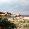 Bild av @piabett - Stångehuvud utanför Lysekil. Mjuk röd granit, strandkål och vresros. Himlen hotfullt blygrå i väster.