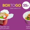 Vill du ha något enkelt och gott efter jobbet eller kanske innan eftermiddagsträningen?

...För succén är tillbaka - BOX TO GO!!!

Tips, funkar även på språnget till tåget, eller i kontrast, sitta på en parkbänk i solen.

OBS! Gäller efter kl15 varje dag.