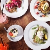 Colourful breakfasts . Our pink rosti, scotch pancakes, smashed avocado, &  freshly squeezed grapefruit and carrot & orange.  
Thanks for the visit @lydia_d