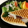 Grillad Panini med Brie, Salami  & Soltorkade Tomater, med sallad och dressing förstås, mycket gott!