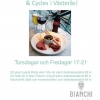 Nu är det fina vädret äntligen här !  Fira detta med en After Work på Bianchi café & Cycles. Imorgon kl. 18.30-20.00 så finns Enrico Pinadei på plats och informerar samt erbjuder provsmakning på våra delikatesser och viner!
Välkomna!