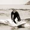 Bild från Salusand Beach av @bobolovsson - Swedish surfer @ Salusand beach last evening. #surf #surfing #sweden #beach #board #sepia #blackandwhite #sea #salusand