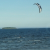 En bit utanför stranden på havsbadet.