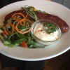 Inte blommig falukorv men kryddig chorizo! Serveras med couscous & grönsaker, basilika- yoghurt, sallad och hembakt bröd med röra:)