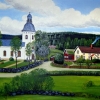 Gåramålaren M.Raatikainen målade av Förlanda kyrka på en stor oljemålad tavla år 1944.