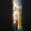 Strimma av ljus, detalj från ´kyrkfönster´ målat på transparent plastlängd, våren -12. Foto: LA