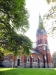 Kyrkan byggd i nygotisk stil och har fasad i rött maskinslaget tegel Augusti 2010