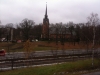 Nacka kyrka sett från Gamla Värmdövägen och Kyrkviken