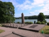 Kyrkogården med utsikt mot öster och sjön med Odensjö i bakgrunden.